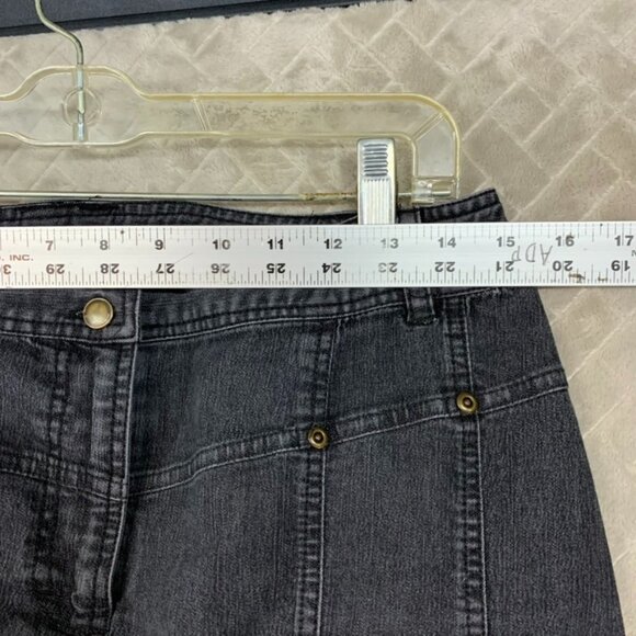 Larry Levine Women 10 Denim Midi Skirt Faded Black Flare Western Coastal Cowgirl - Picture 9 of 16